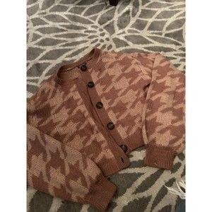 Fuzzy Pink Houndstooth Wild Fable Cropped Cardigan